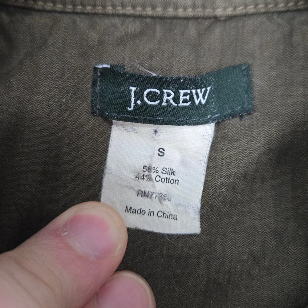 J. Crew Olive Green Utility Jacket Silk Blend Belted Military Style Size Small